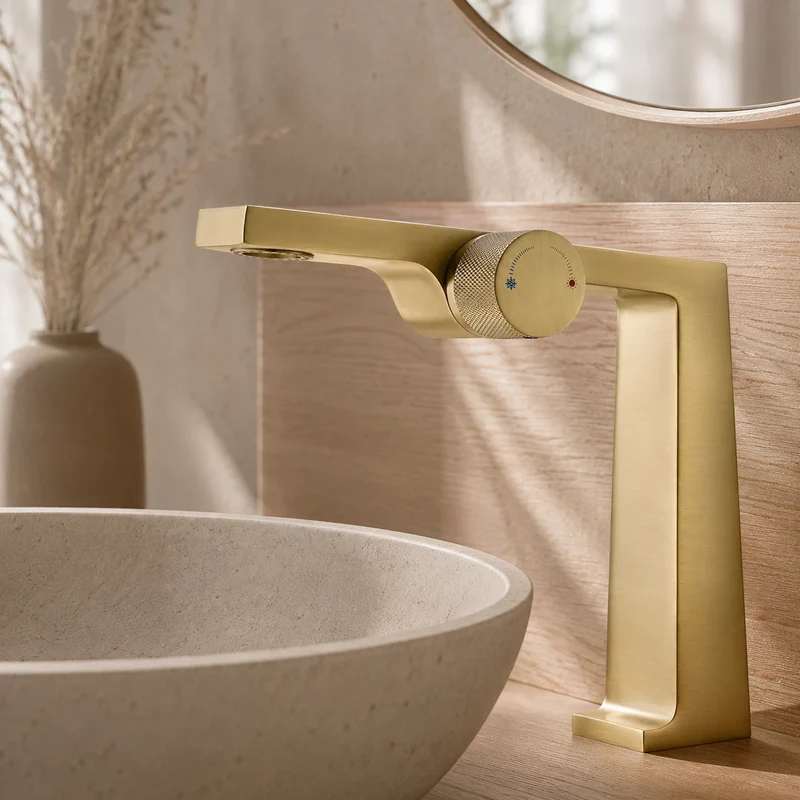 Robinet salle de bain lavabo design contemporain mitigeur - Doré - Laiton
