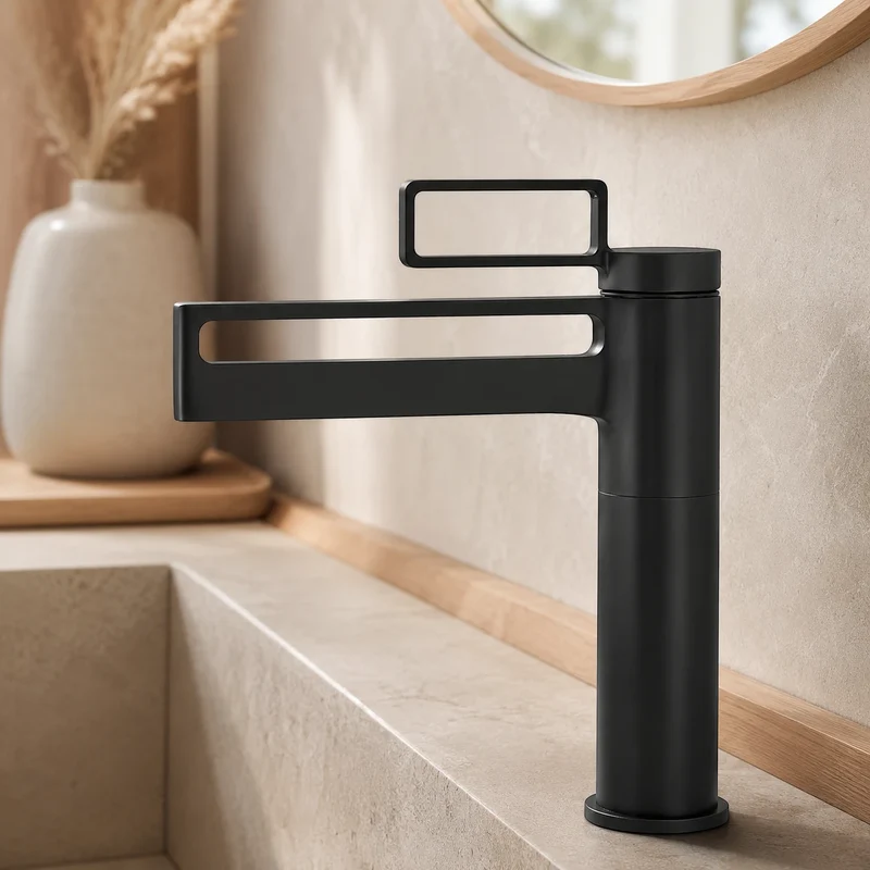 Robinet salle de bain lavabo géométrique - Noir - Laiton
