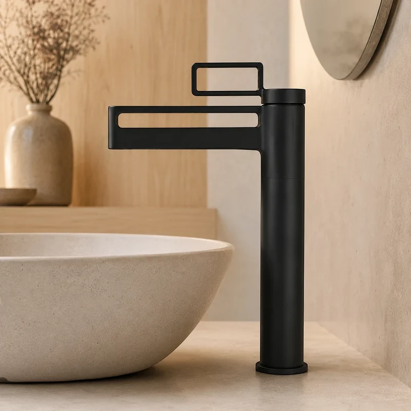 Robinet salle de bain lavabo géométrique - Noir - Laiton