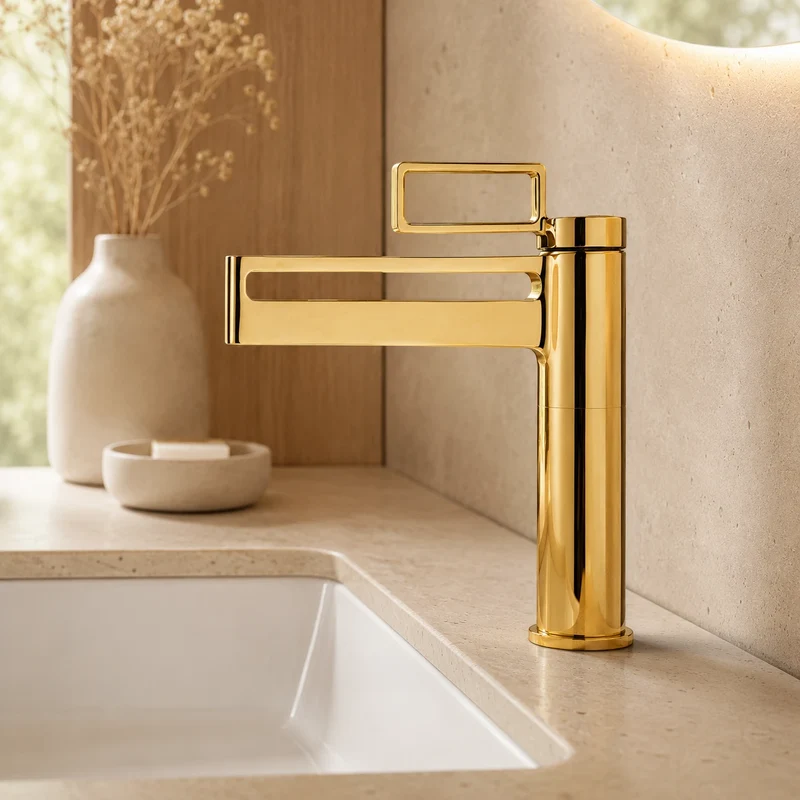 Robinet salle de bain lavabo géométrique - Doré - Laiton