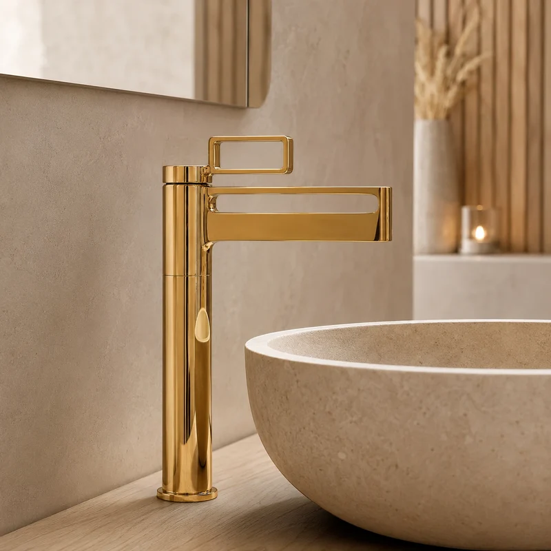 Robinet salle de bain lavabo géométrique - Doré - Laiton