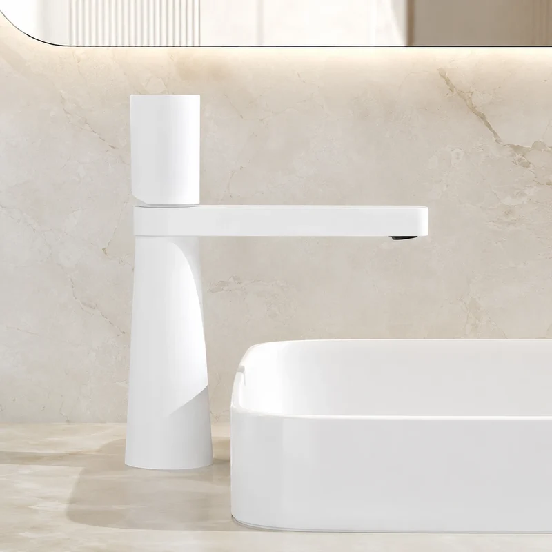 Robinet salle de bain lavabo minimaliste géométrique design - Blanc - Laiton