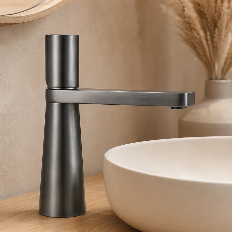 Robinet salle de bain lavabo minimaliste géométrique design - Argenté - Laiton