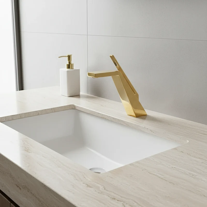 Robinet salle de bain lavabo mitigeur design contemporain - Doré