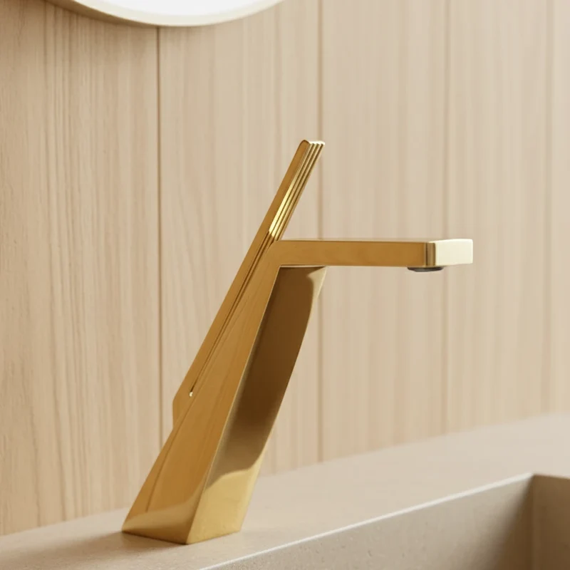 Robinet salle de bain lavabo mitigeur design contemporain - Doré