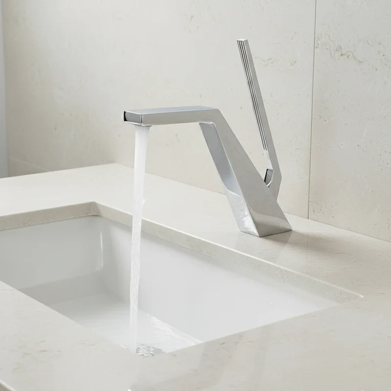 Robinet salle de bain lavabo mitigeur design contemporain - Argenté