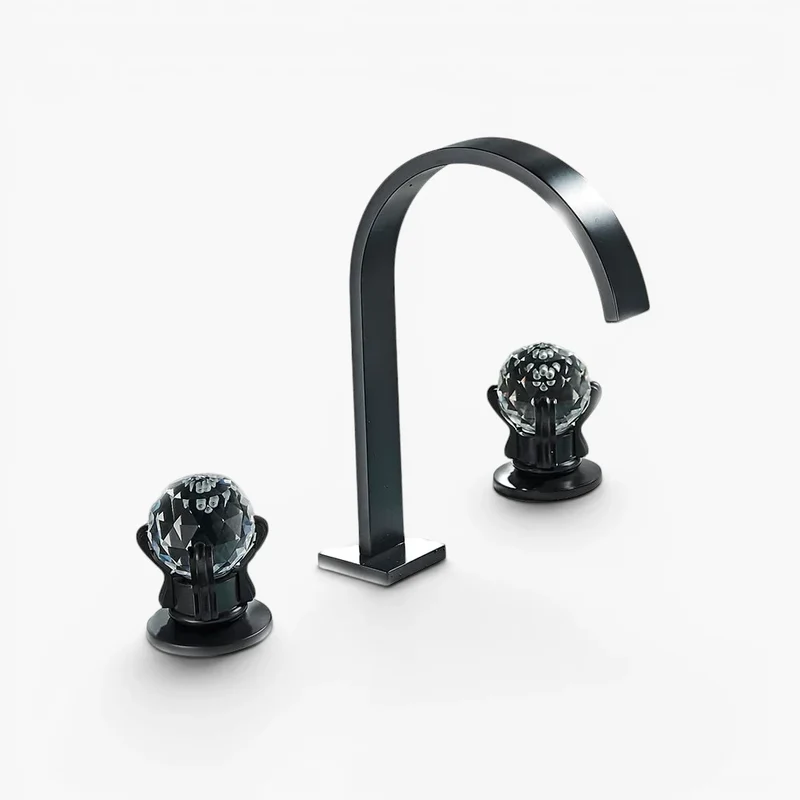 Robinet salle de bain lavabo poignées déportées chics - Noir - Laiton