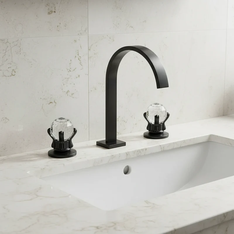 Robinet salle de bain lavabo poignées déportées chics - Noir - Laiton