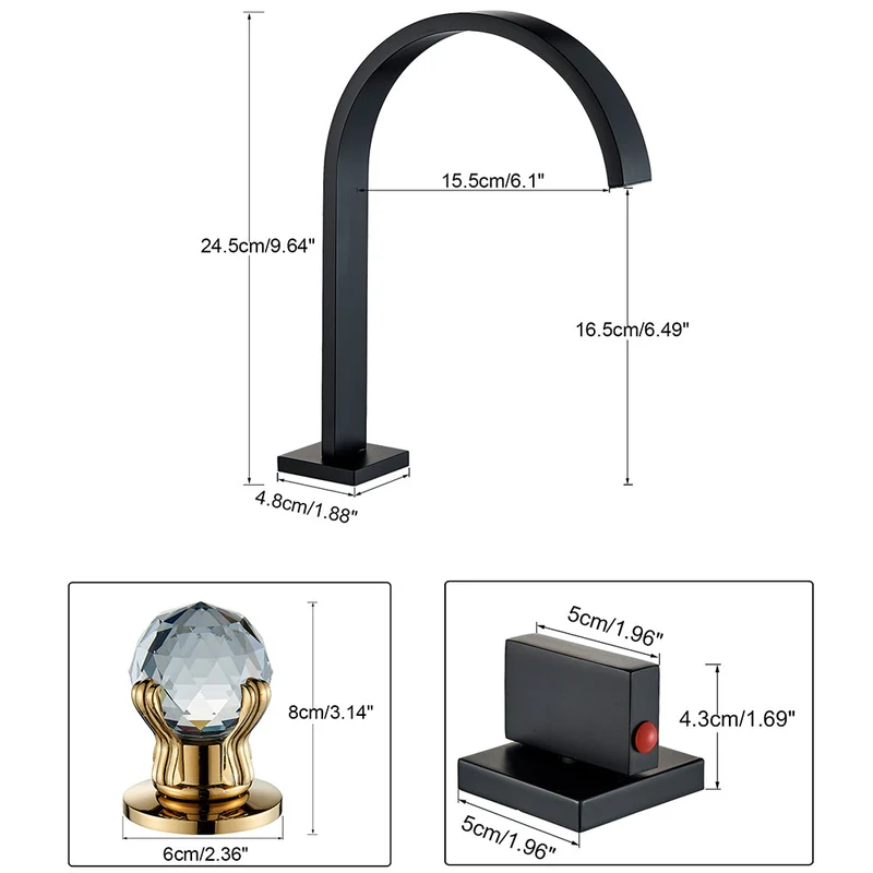 Robinet salle de bain lavabo poignées déportées chics - Noir - Laiton