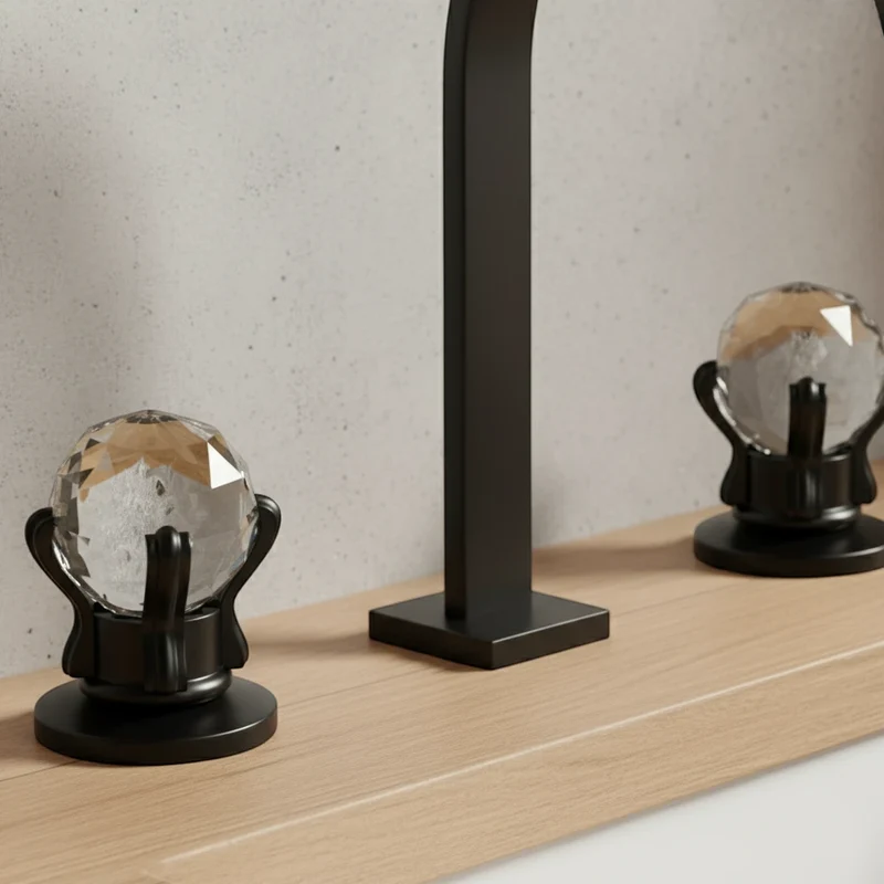 Robinet salle de bain lavabo poignées déportées chics - Noir - Laiton