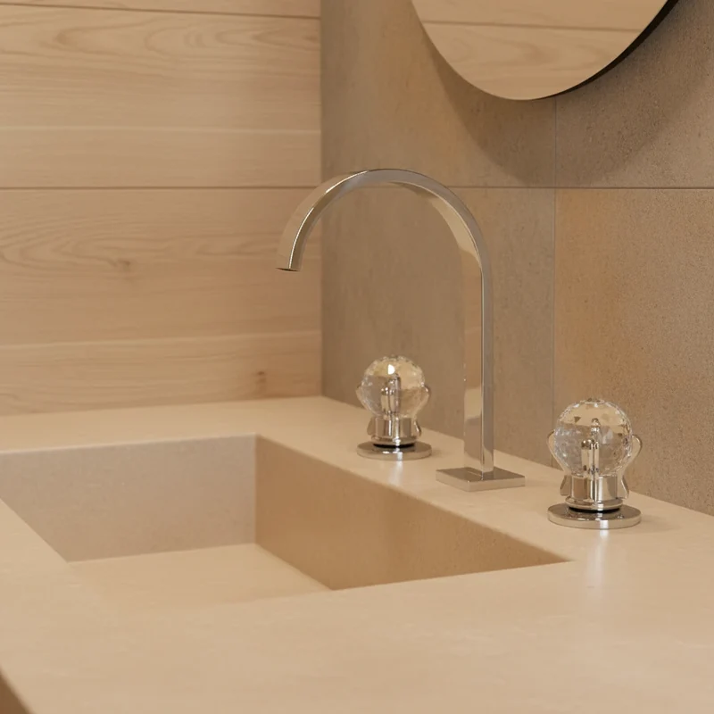 Robinet salle de bain lavabo poignées déportées chics - Argenté - Laiton