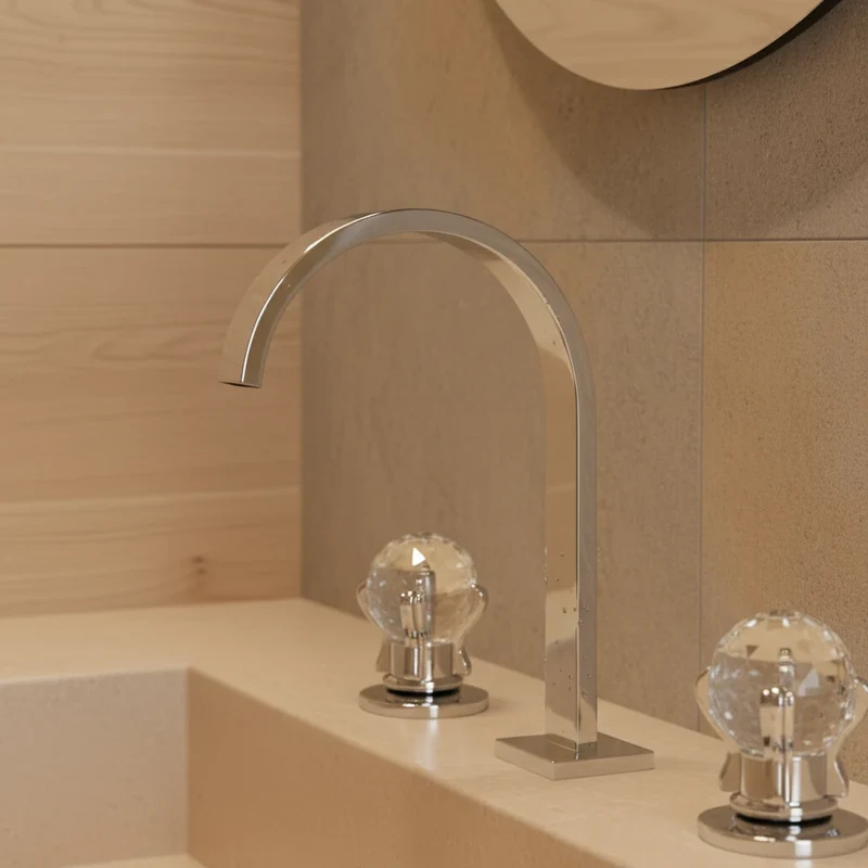 Robinet salle de bain lavabo poignées déportées chics - Argenté - Laiton
