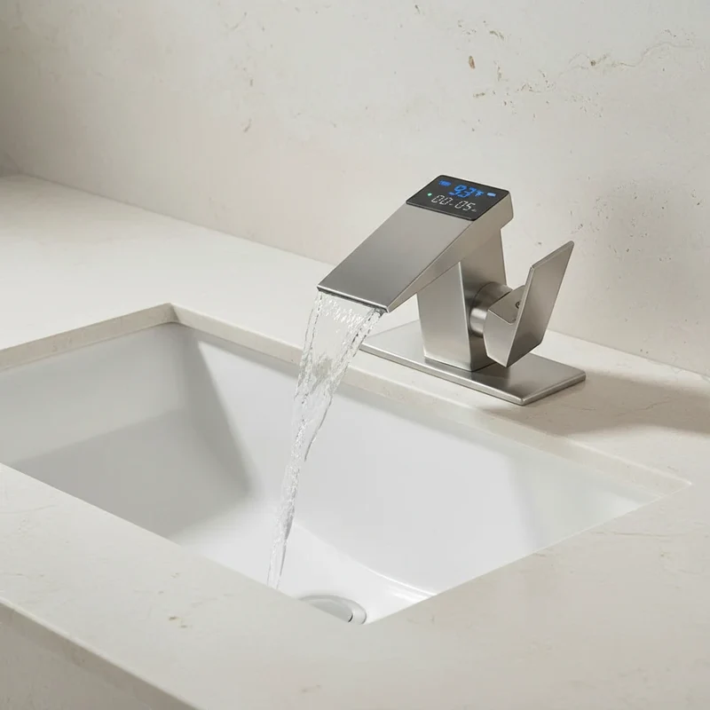 Robinet salle de bain lavabo thermostatique affichage numérique - Argenté - Laiton