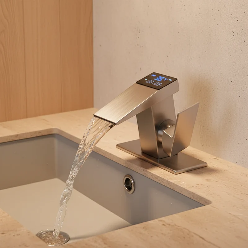 Robinet salle de bain lavabo thermostatique affichage numérique - Argenté - Laiton