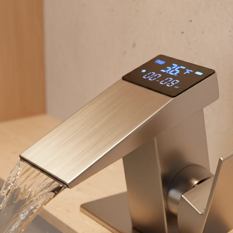 Robinet salle de bain lavabo thermostatique affichage numérique - Argenté - Laiton