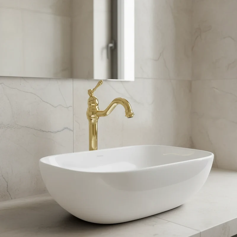 Robinet salle de bain lavabo vintage mitigeur rétro - Doré - Laiton