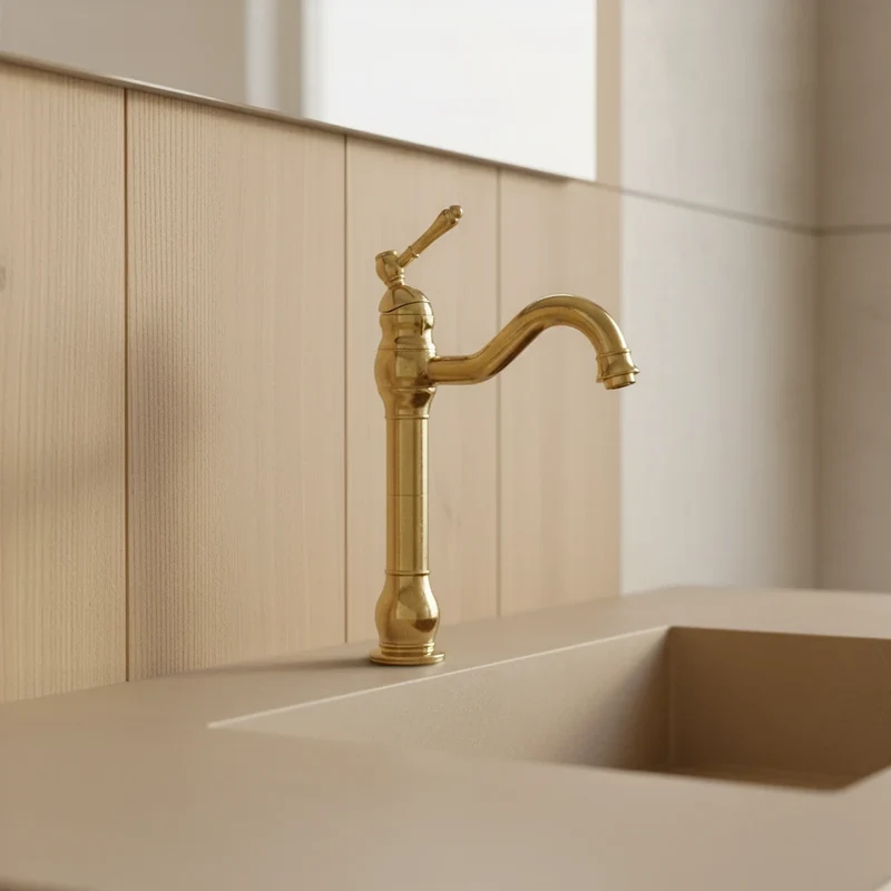 Robinet salle de bain lavabo vintage mitigeur rétro - Doré - Laiton