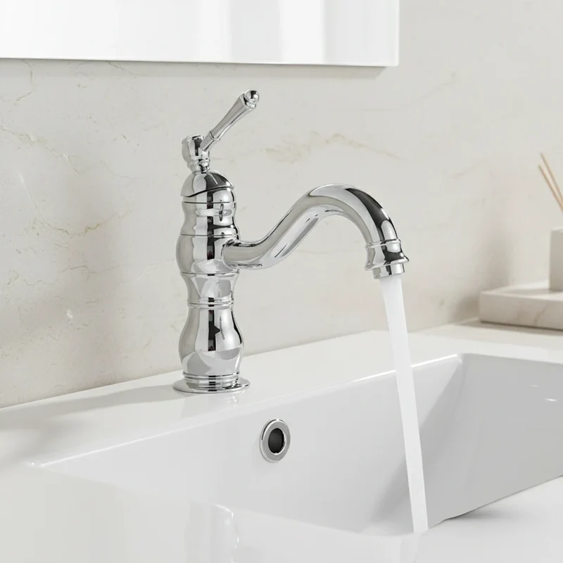 Robinet salle de bain lavabo vintage mitigeur rétro - Argenté - Laiton