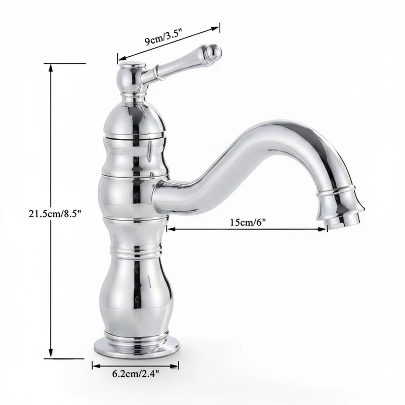 Robinet salle de bain lavabo vintage mitigeur rétro - Argenté - Laiton