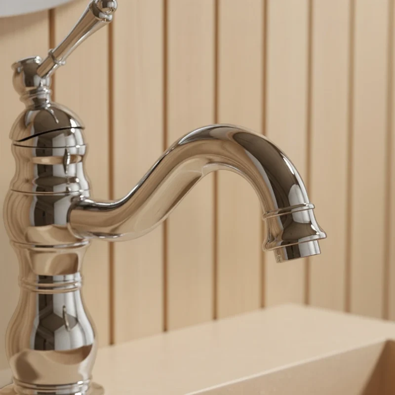 Robinet salle de bain lavabo vintage mitigeur rétro - Argenté - Laiton