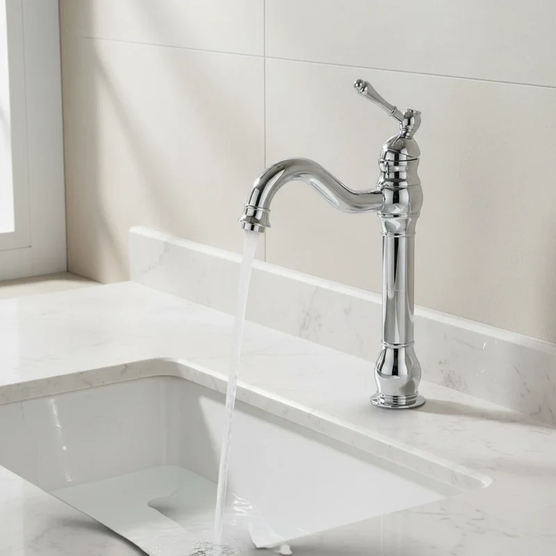 Robinet salle de bain lavabo vintage mitigeur rétro - Argenté - Laiton