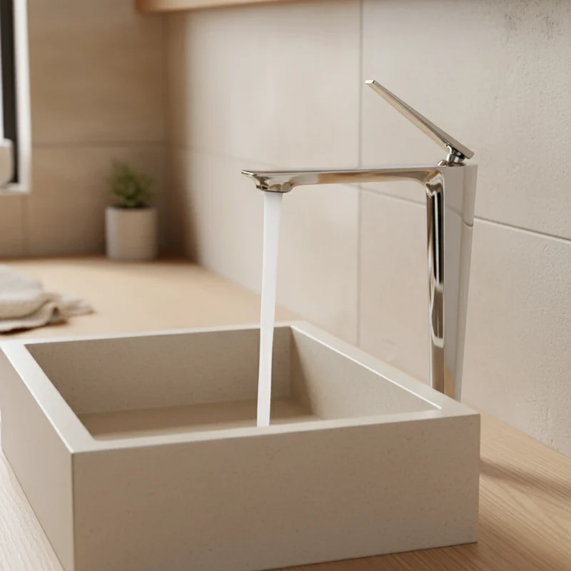 Robinet salle de bain mitigeur design - Argenté - Laiton