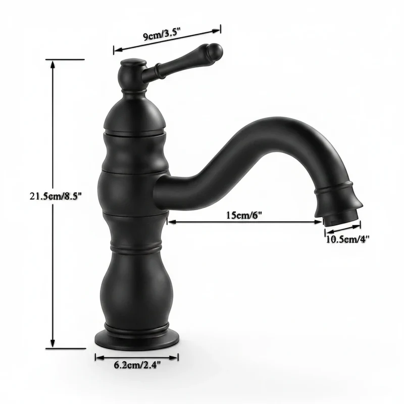 Robinet salle de bain lavabo vintage mitigeur rétro - Noir - Laiton