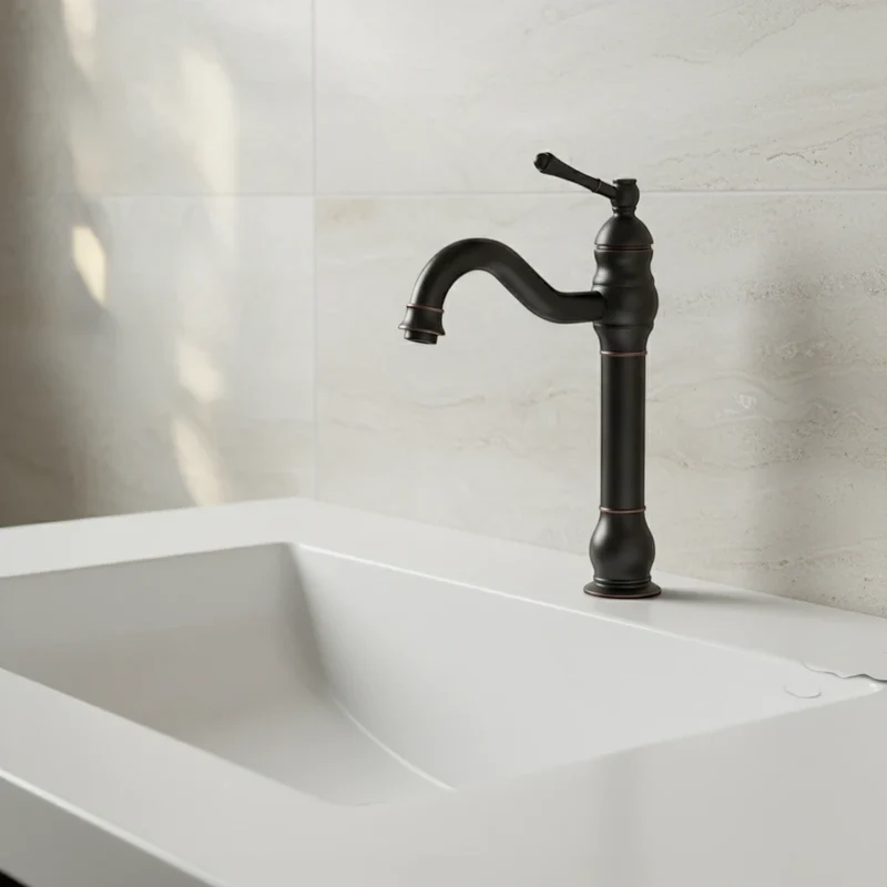 Robinet salle de bain lavabo vintage mitigeur rétro - Noir - Laiton