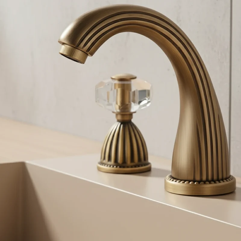 Robinet salle de bain rétro classique double poignées strass - Doré - Laiton
