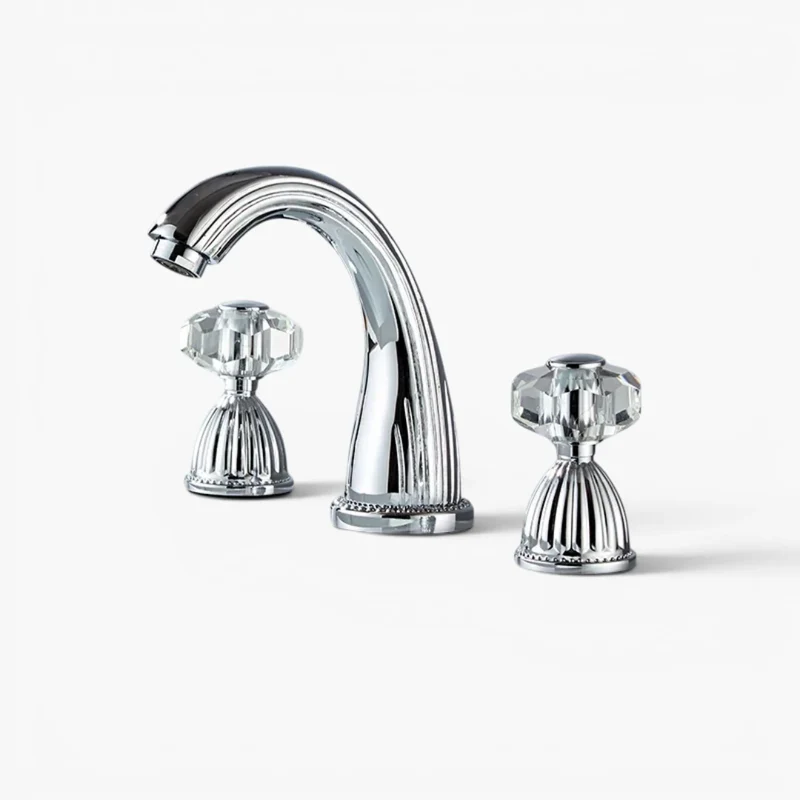Robinet salle de bain rétro classique double poignées strass - Argenté - Laiton