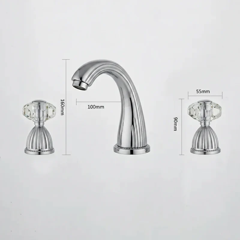 Robinet salle de bain rétro classique double poignées strass - Argenté - Laiton