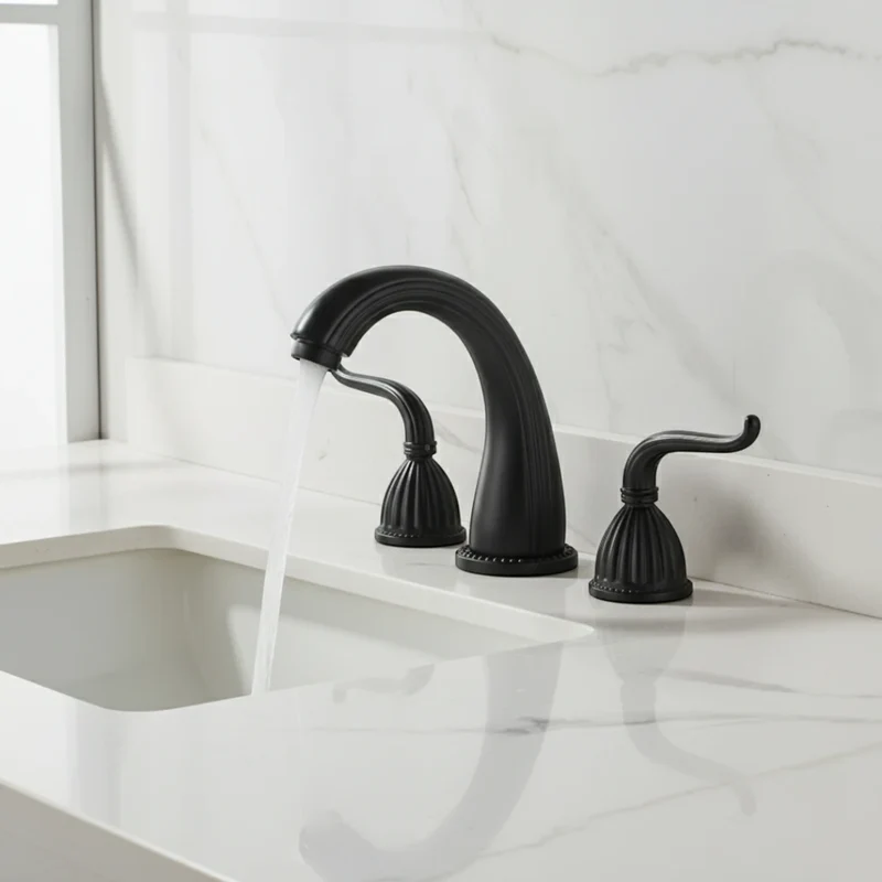Robinet salle de bain rétro classique double poignées - Noir - Laiton