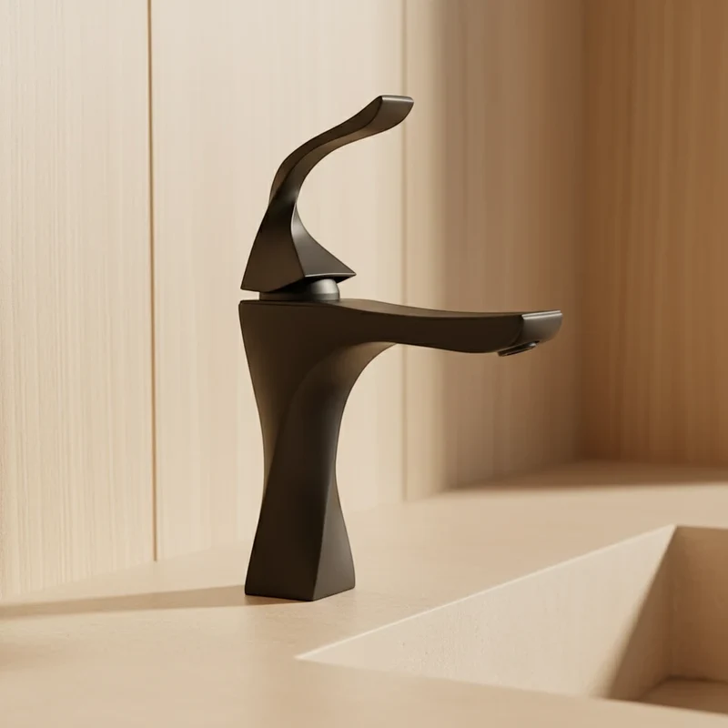 Robinet torsade mitigeur salle de bain lavabo - Noir - Laiton