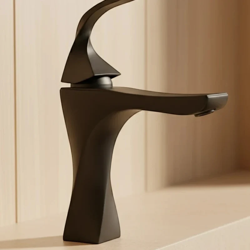 Robinet torsade mitigeur salle de bain lavabo - Noir - Laiton