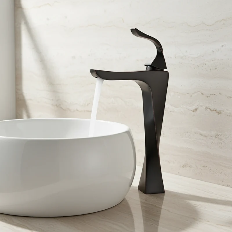 Robinet torsade mitigeur salle de bain lavabo - Noir - Laiton