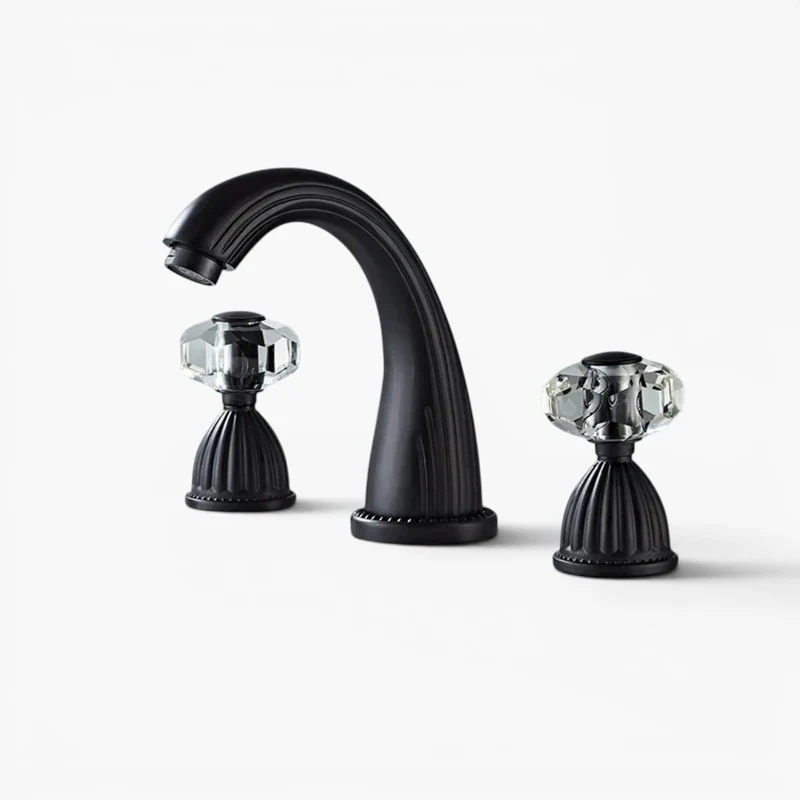 Robinet salle de bain rétro classique double poignées strass - Noir - Laiton