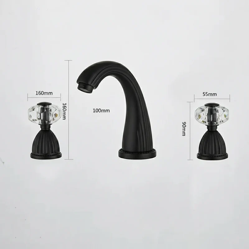 Robinet salle de bain rétro classique double poignées strass - Noir - Laiton