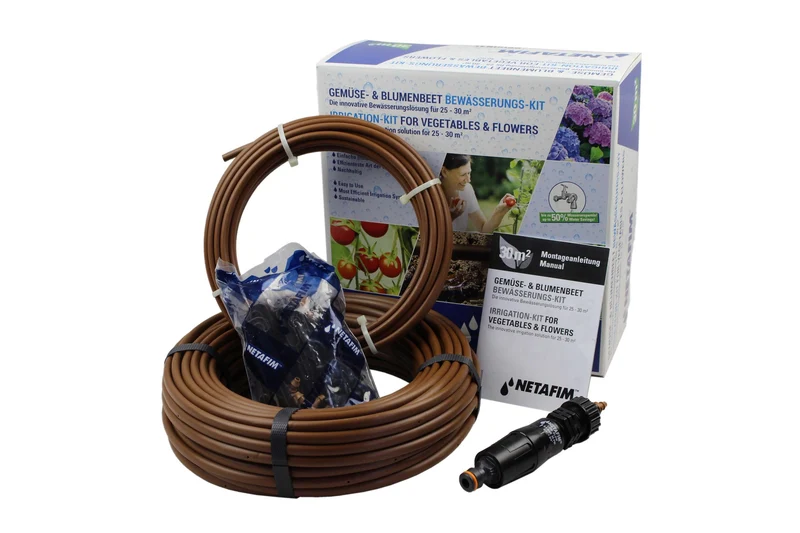 Tropfbewässerungs-Set für Gemüse- und Blumenbeet 30m² – made by Netafim