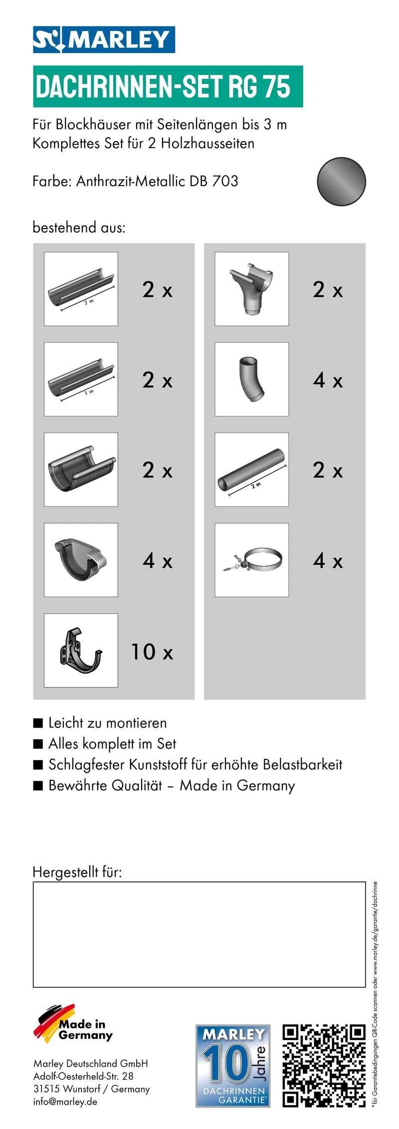 Dachrinnenset RG 75 für Blockhäuser