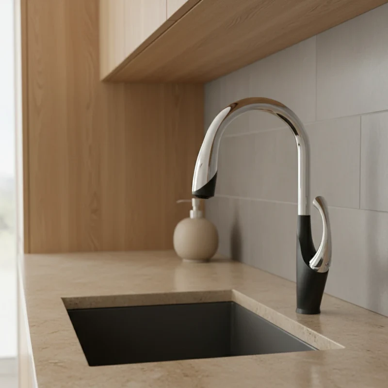 Robinet évier cuisine tactile automatique design flexible douchette - Noir / Argenté - Laiton