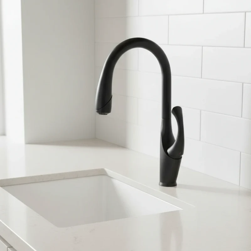 Robinet évier cuisine tactile automatique design flexible douchette - Noir - Laiton