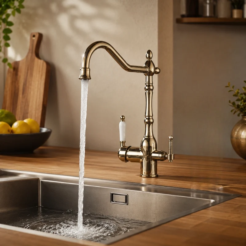 Robinet évier cuisine rétro mitigeur purificateur d'eau - Doré - Laiton