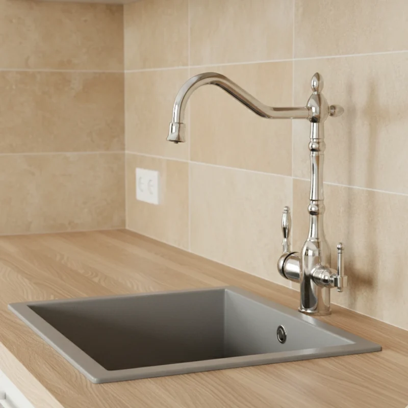 Robinet évier cuisine rétro mitigeur purificateur d'eau - Argenté - Laiton