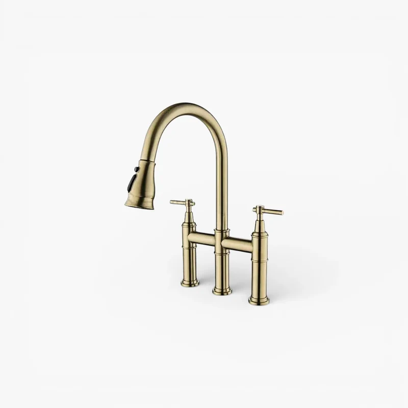 Robinet évier cuisine rétro flexible douchette - Doré - Laiton
