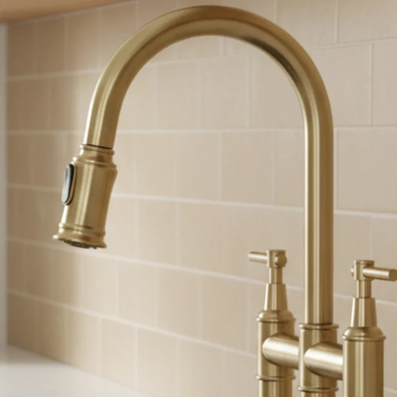 Robinet évier cuisine rétro flexible douchette - Doré - Laiton