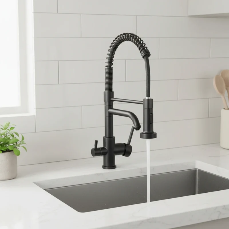 Robinet évier cuisine mitigeur douchette purificateur d'eau - Noir - Laiton