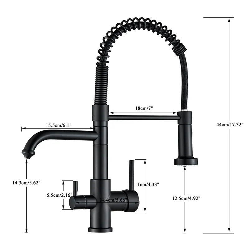 Robinet évier cuisine mitigeur douchette purificateur d'eau - Noir - Laiton