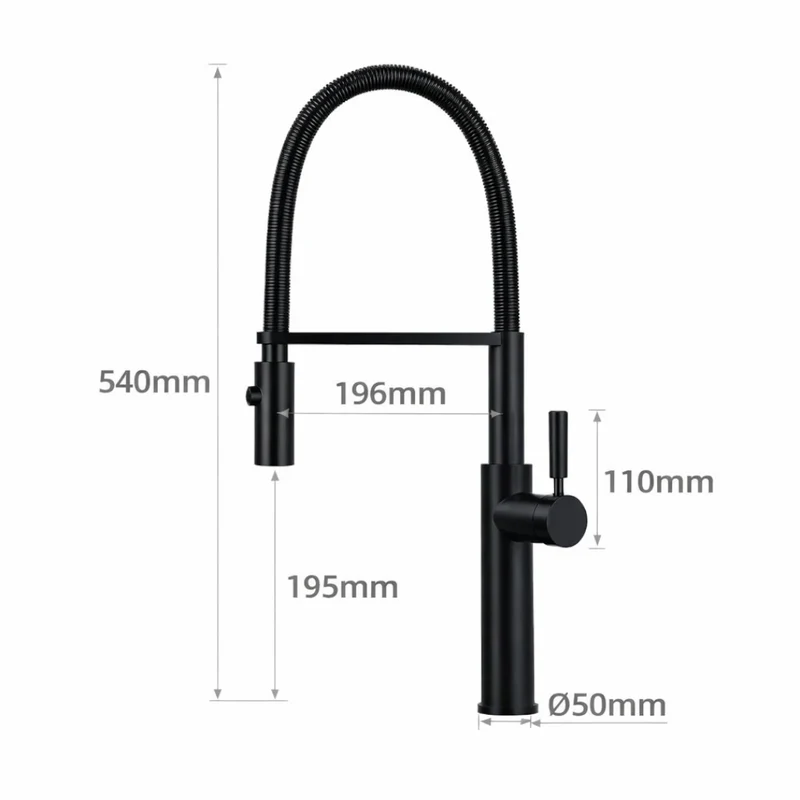 Robinet évier cuisine flexible douchette design - Noir - Laiton