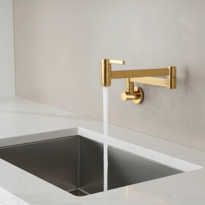 Robinet évier cuisine eau froide rabattable mural encastrable - Doré - Laiton