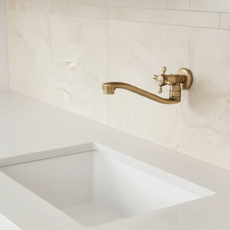Robinet évier cuisine eau froide pivotant rétro - Doré - Laiton